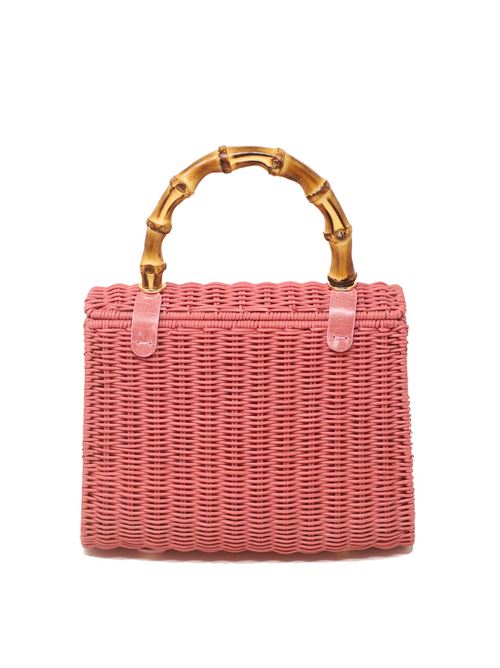 pink wicker bag with bamboo handle Laboratorio Capri | 110ROSA